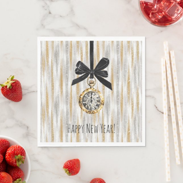 Gold Silver Stripes New Year's Eve Midnight Napkin (Insitu)