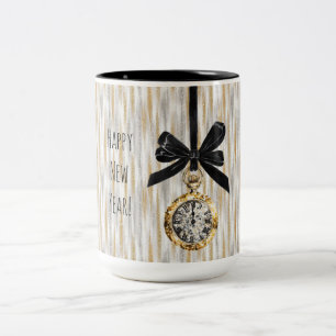 Gold Silver Stripes New Year's Eve Midnight Two-Tone Coffee Mug