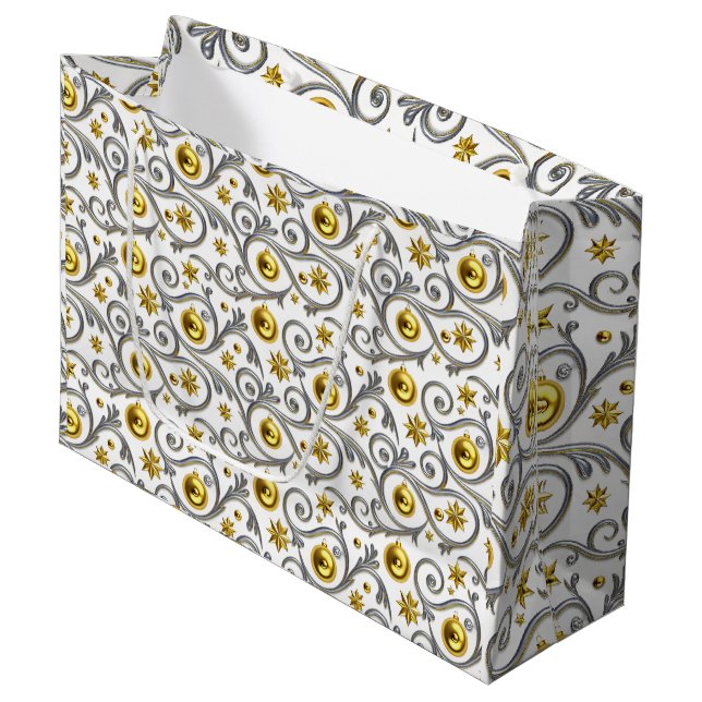 Gold & Silver Swirl Elegance Large Gift Bag (Front Angled)