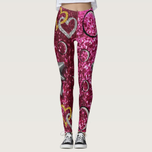 gold silver tights leggings long pink