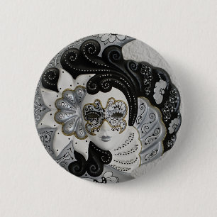 Gold Silver Venetian Mask 6 Cm Round Badge