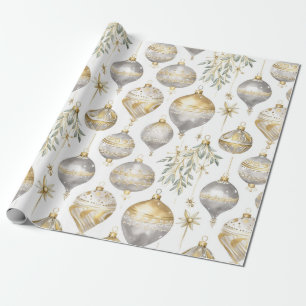 Gold Silver Vintage Christmas Ornaments Wrapping Paper