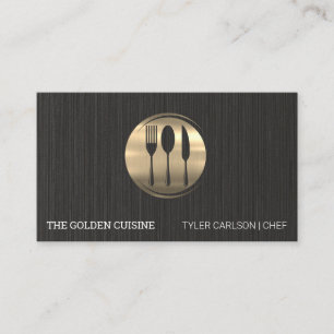 Gold Silverware Restaurant   Black Texture Business Card