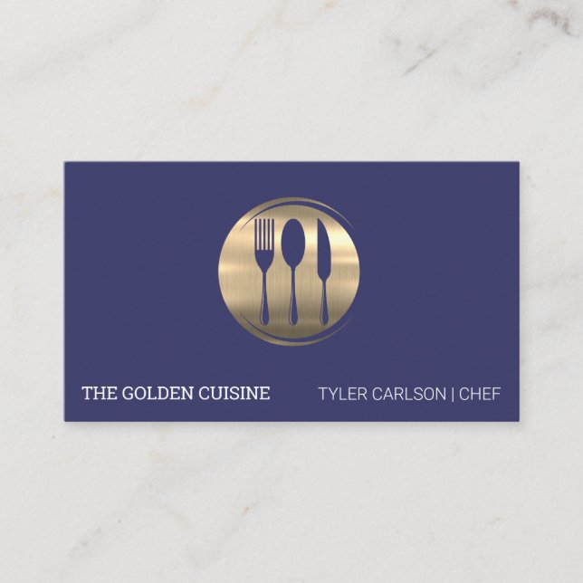 Gold Silverware Restaurant Logo Business Card (Front)