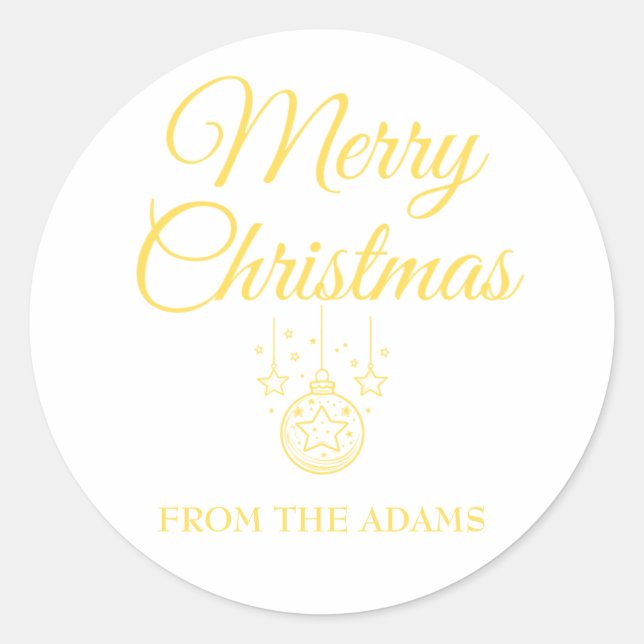 Gold Simple Calligraphy Merry Christmas Classic Classic Round Sticker (Front)