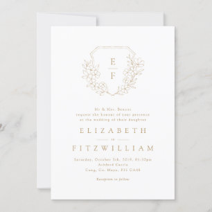 Gold Simple Cherry Blossom Monogram Crest  Invitation