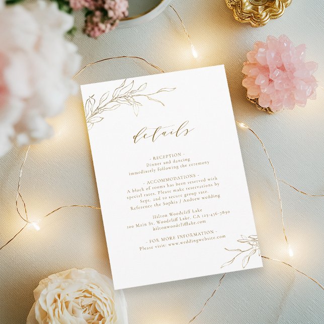 Gold simple elegance botanical wedding details enclosure card (Gold simple elegance botanical wedding details enclosure card)