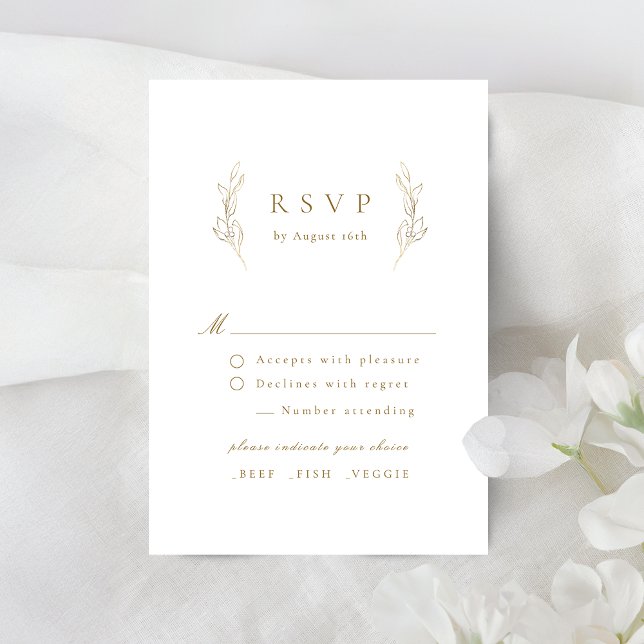 Gold simple elegance botanical wedding RSVP card (Gold simple elegance botanical wedding RSVP card)