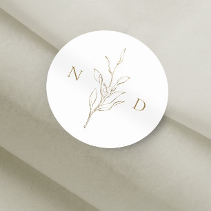 Gold simple elegant botanical leaves wedding classic round sticker