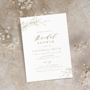 Gold simple elegant botanical rustic bridal shower invitation