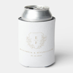 Gold Simple Elegant Cherry Blossom Monogram Crest Can Cooler