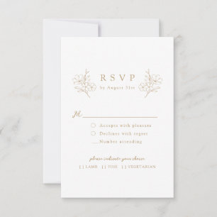 Gold Simple Elegant Hand Drawn Cherry Blossom RSVP Card