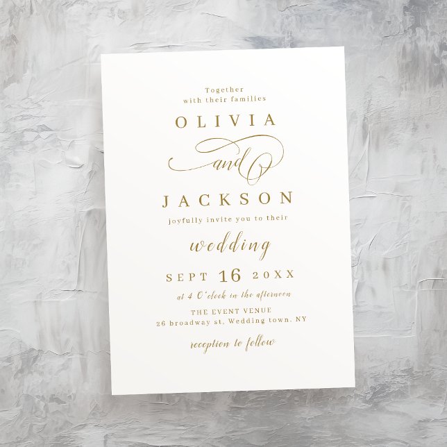 Gold simple elegant romantic script wedding invitation (Gold simple elegant romantic script wedding invitation)