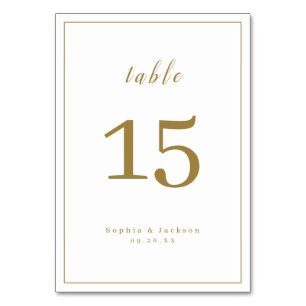 Gold simple elegant romantic script wedding table number