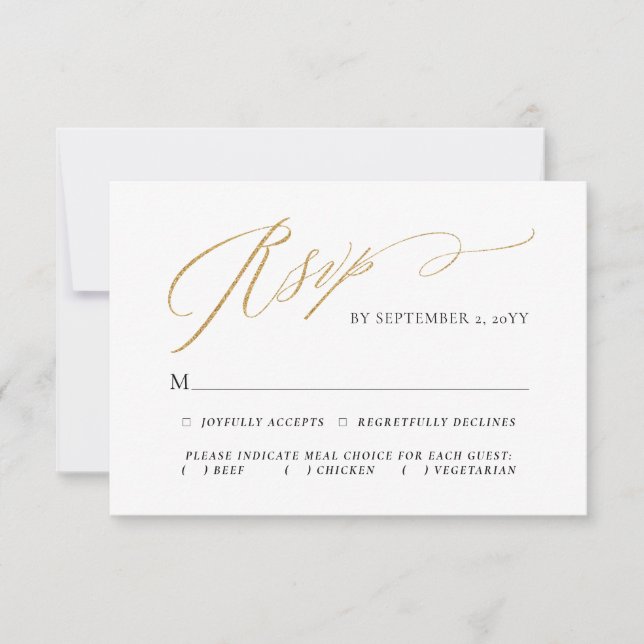 Gold Simple Elegant Script Meal Choice Wedding RSVP Card (Front)
