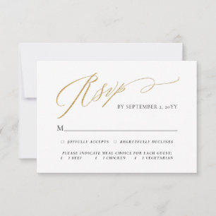 Gold Simple Elegant Script Meal Choice Wedding RSVP Card