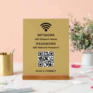 Gold Simple Elegant Wifi QR Code Network Password Acrylic Sign