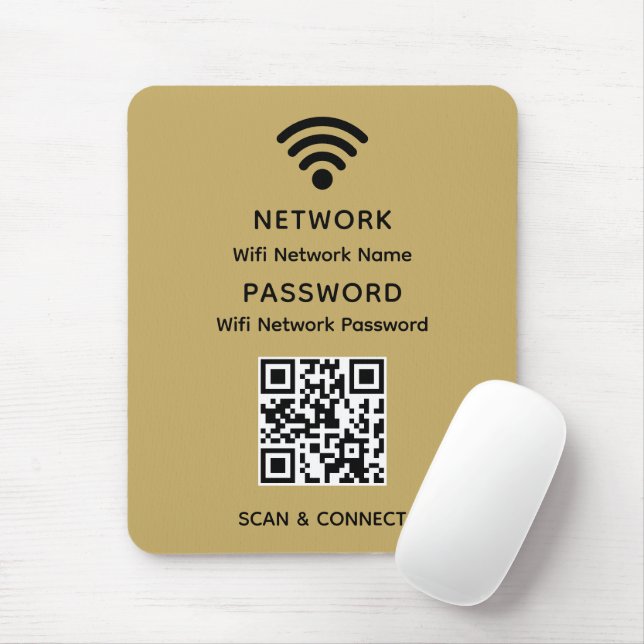 Gold Simple Elegant Wifi QR Code Network Password Mouse Pad (With Mouse)