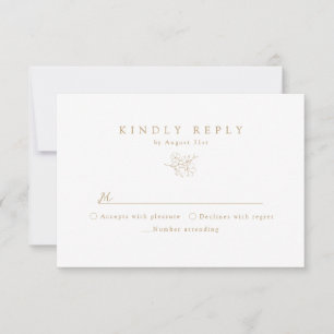 Gold Simple Hand Drawn Elegant Cherry Blossom RSVP Card