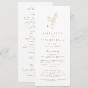 Gold Simple Minimal Cherry Blossom Monogram Wreath Programme