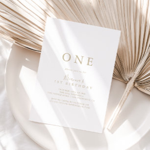 Gold Simple Minimalist First Birthday Party Invitation