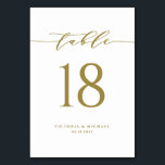 Gold Simple Minimalist Script Wedding Table Number<br><div class="desc">Add an elegant gold and white accent to your event with these customisable table numbers cards. It features a matte gold simple calligraphy script and classic typography. Personalise by adding names, dates and table numbers. This simple script table number card is perfect for weddings, bridal showers, baby showers, and so...</div>