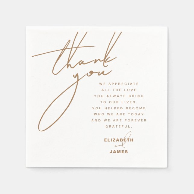 Gold Simple Minimalist Wedding Thank You Napkin (Front)