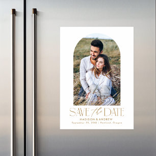Gold   Simple Modern Arch Photo Save the Date Magnetic Invitation