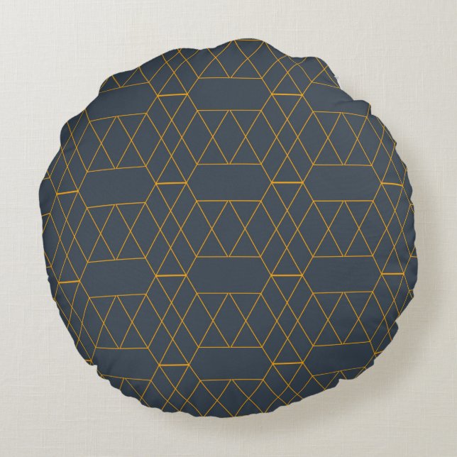 Gold, simple, modern, cool, trendy lines geometric round cushion (Back)