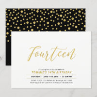 Gold Simple Modern Lettering 14th Birthday Party