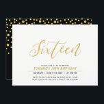 Gold Simple Modern Lettering 16th Birthday Party Invitation<br><div class="desc">Celebrate your special day with this teen birthday party invitation that features stylish gold lettering "Sixteen" with a simple layout. Perfect for a modern 16th birthday party.</div>