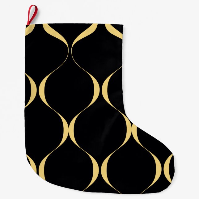 Gold, simple, modern, luxurious wavy graphic large christmas stocking (Front)