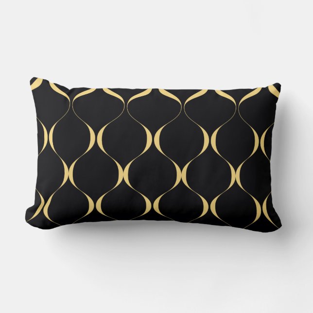 Gold, simple, modern, luxurious wavy graphic lumbar cushion (Front)
