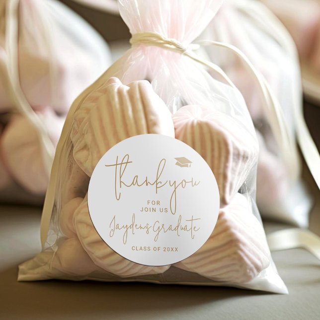 Gold Simple Modern Script Graduate thank you Classic Round Sticker (Gold Simple Modern Script Graduate thank you Classic Round Sticker)