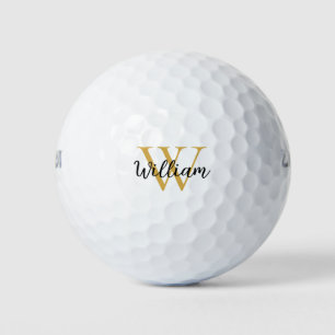 Gold Simple Monogram Name Personalised Golf Balls