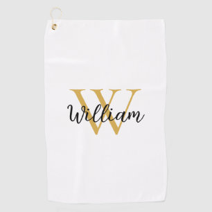 Gold Simple Monogram Name Personalised Golf Towel