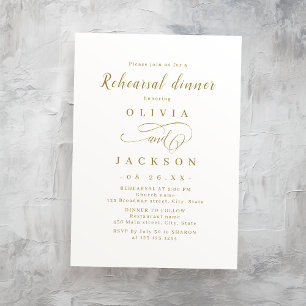 Gold simple romantic script Rehearsal Dinner Invitation