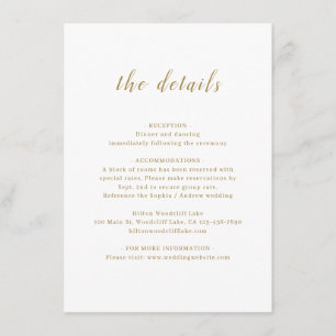 Gold simple romantic script wedding details enclosure card