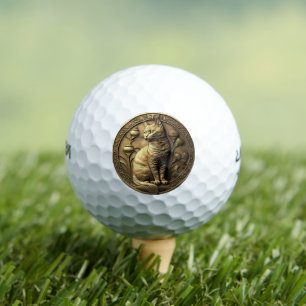 Gold Sitting Cat Medallion Golf Balls