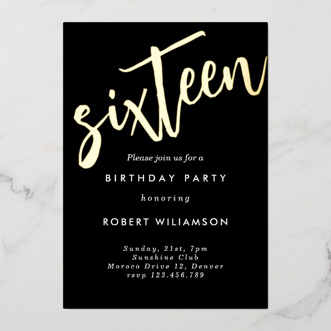 Gold sixteen birthday invitation (Front)