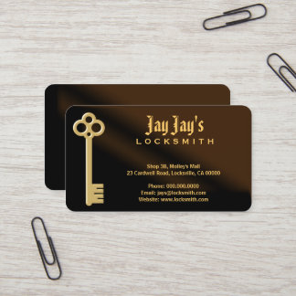 Gold Skeleton Key Brown Locksmith Business Cards