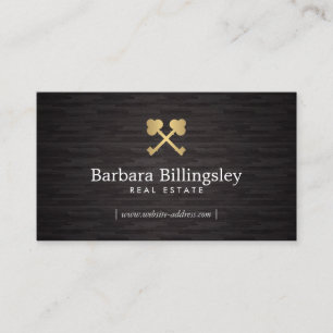 Gold Skeleton Key Logo Real Estate, Broker Wood Business Card