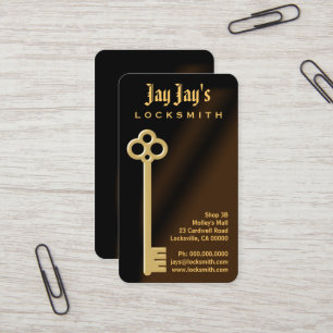 Gold Skeleton Key Vertical Locksmith Business Card