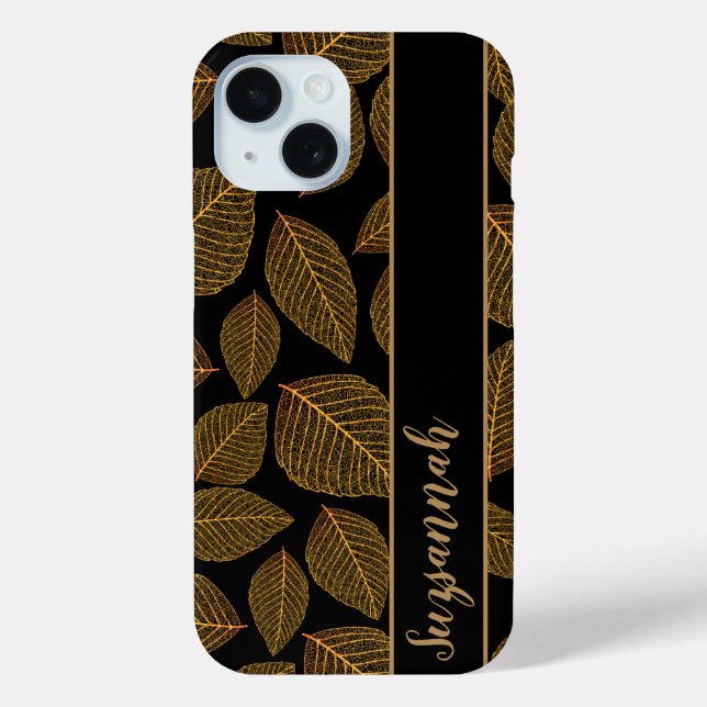 Gold Skeleton Leaf Pattern on Black Gift Idea Case-Mate iPhone Case (Back)