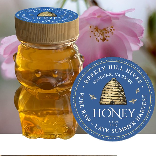 Gold Skep with Honeybees  Classic Round Sticker (Creator Uploaded)