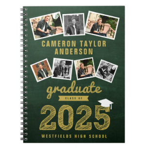 Gold Sketch 2024 Grad 7 Photo Collage Graduation Notebook