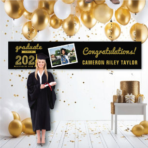 Gold Sketch Class of 2025 Photo Graduation Party Banner