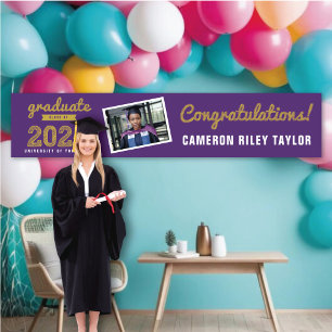 Gold Sketch Class of 2026 Photo Graduation Party Banner
