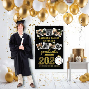 Gold Sketch Grad 2021 7 Photo Collage Graduation Poster