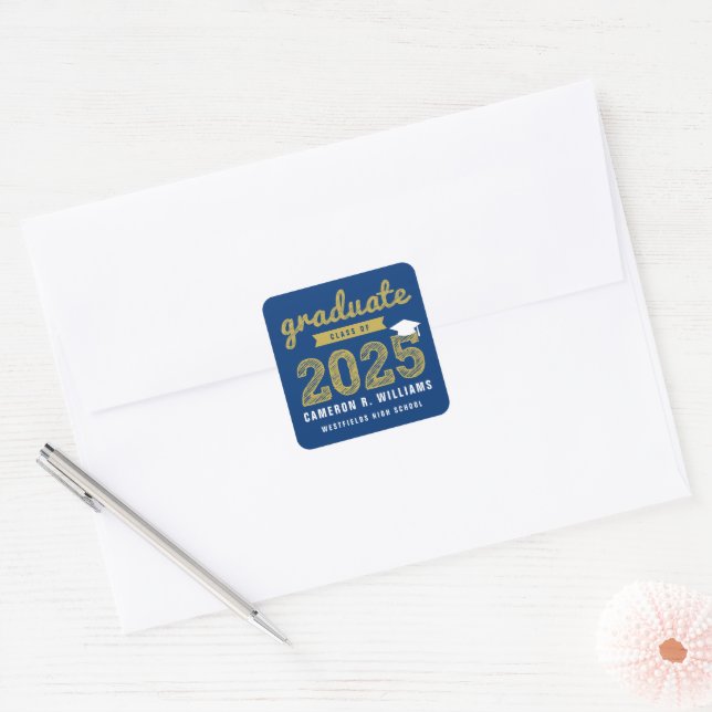 Gold Sketch Graduate Class Of 2025 Graduation Cap Square Sticker (Envelope)